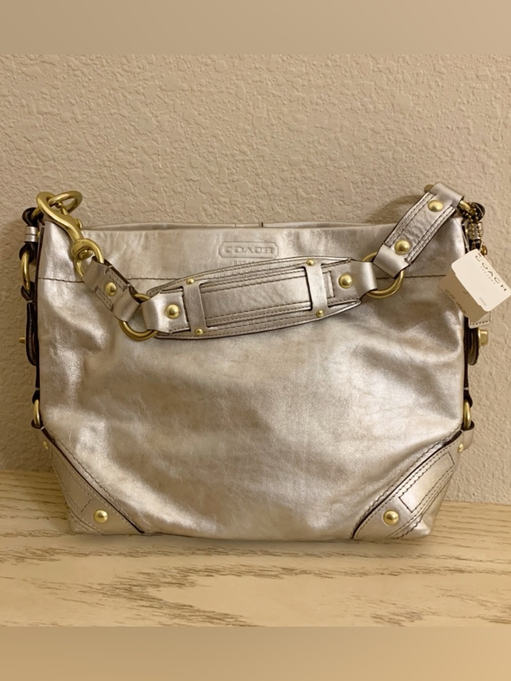 Coach Metallic Silver Leather Shoulder Hobo